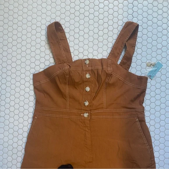 Portside Button-Front Jumpsuit by Maeve Anthro Brown Wide Leg Colette size 16W - Picture 6 of 11